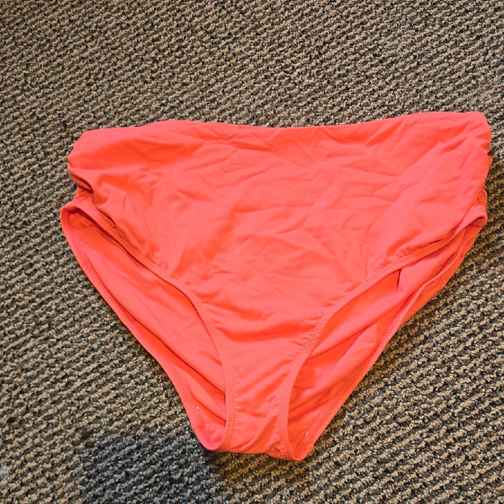 Anne Cole Bright Coral Ruched High Legged Bikini Bottom (1)